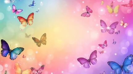 Colorful Butterflies on Delicate Rainbow Background