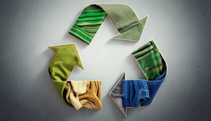 Recycle symbol created with pieces of garment on isolated background