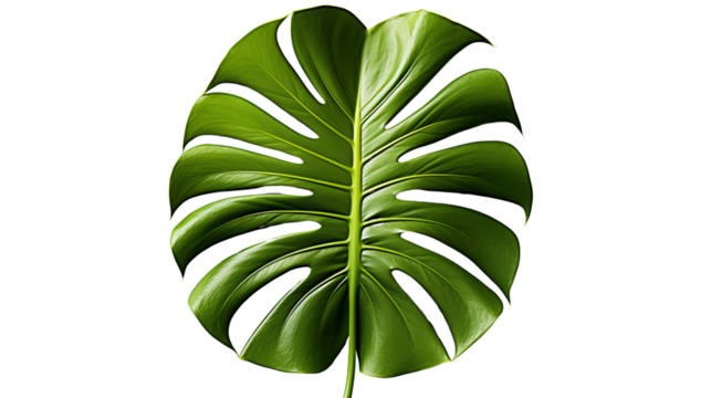 A striking Monstera leaf, adding a tropical, fresh vibe to any home or office decor. Perfect for nature-inspired spaces, isolated on transparent background.