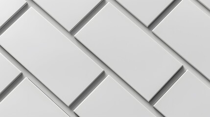 Diagonal arrangement of blank white business cards.