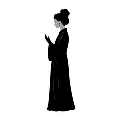 Woman Prayer Silhouette, Black And White Illustration Isolated On White Background