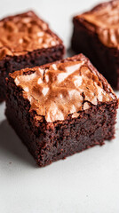 Food sweet snack junk diet concept. Brownies with a shiny crust and rich texture