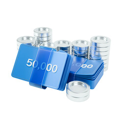 A 3d icons stack of money and silver coin isolated from transparent background 