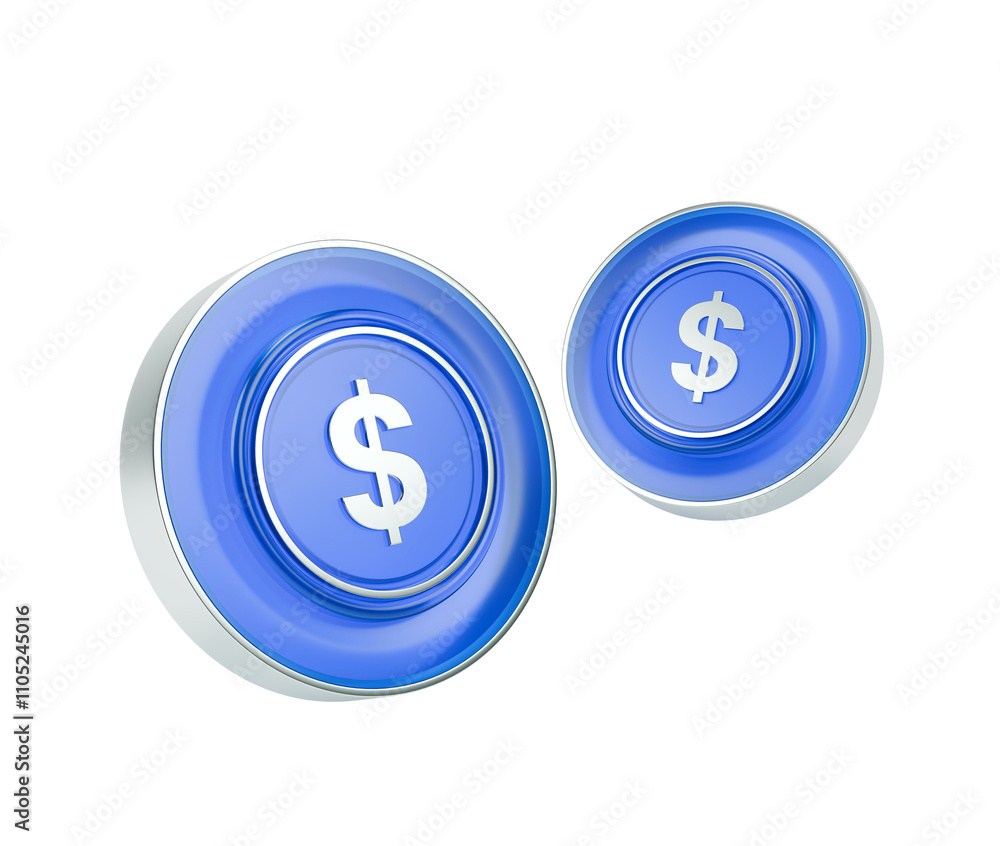 Poster 3d icons of dollar coin isolated from transparent background
