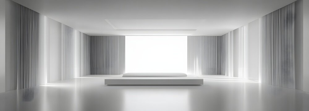 38. A minimalist hotel room with an empty central area in the middle for text placement