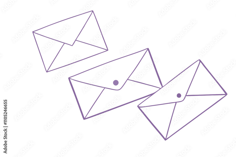 Poster minimalistic envelope outlines in purple, floating in a neat pattern. simple yet artistic, emphasizi