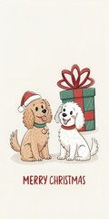 cute cartoon dog with gift box merry christmas background