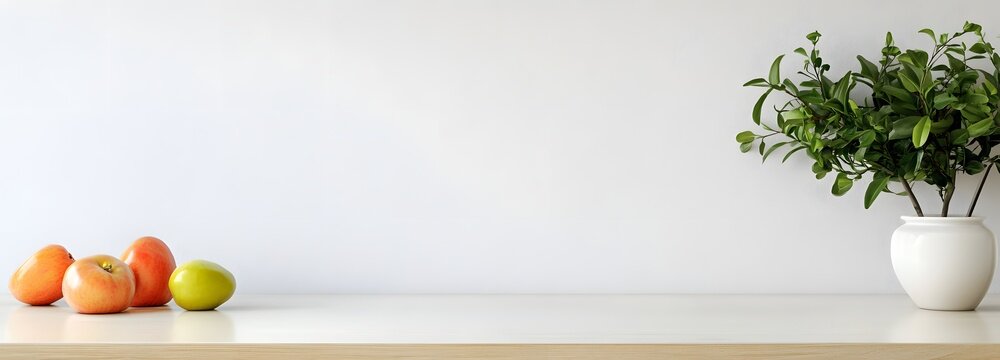 19. A clean, minimalistic kitchen counter with nothing on it, offering room in the center for text