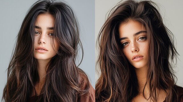 Transform your look deep chocolate brown hair with rich warm cinnamon highlights hair salon hairstyling tutorial cozy studio close-up hair color trends for a stunning makeover