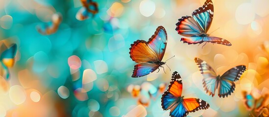 Fototapeta premium Banner with multicolored butterflies