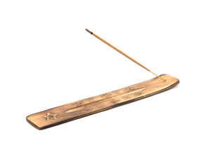 Wooden Incense Holder with Stick on White Background