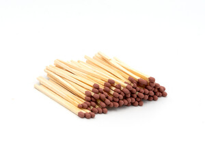 Pile of Wooden Matches on White Background