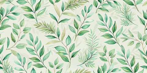 Fototapeta premium Seamless Watercolor Pattern of Lush Green Foliage, Ideal for Textile Prints and Decorative Designs