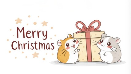cute cartoon hamster with gift box merry christmas background