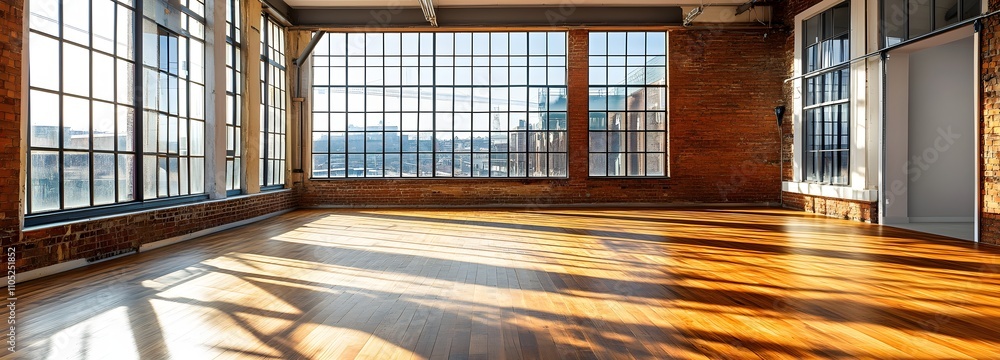 Poster 23. a spacious loft apartment with large windows and an open space in the middle for text