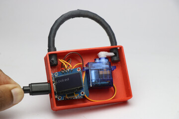 Servo and oled display controlled by microcontroller that controls the 3d printed actual lock....