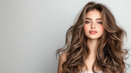 Naklejka premium Enhancing dark brown hair subtle platinum blonde highlights for long locks in a modern salon setting beauty and hair care concept