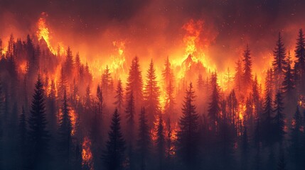 Massive Wildfire Engulfing Pine Forest