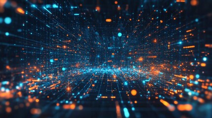 Obraz premium Digital Data Flow on City Highway, Motion Blur, Fast Speed Transfer, Future Digital Transformation