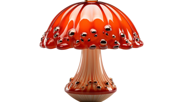 A bright and bold red mushroom lamp that creates a unique focal point in modern living rooms, offering both light and style, isolated on transparent background.