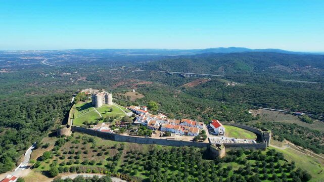 Aerial view from Evoramonte castle.Built on one of the highest points of the Ossa mountain Mixing elements of the Gothic and Renaissance styles inspired by Italy.Evoramonte,Estremoz,Portugal
