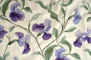 Floral fabric pattern with purple irises