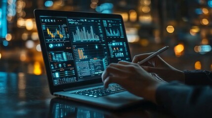 Obraz premium Manager studying digital icons related to finance