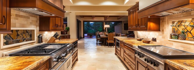 Fototapeta premium 8. A spacious modern kitchen with countertops cleared and a large open area in the middle for text