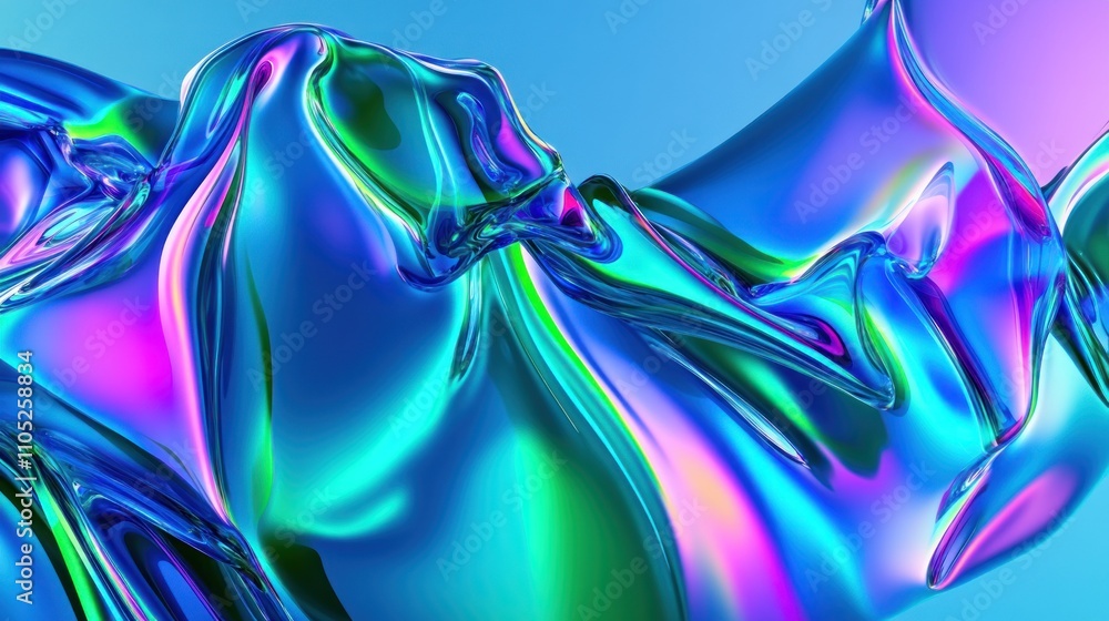 Poster Abstract Iridescent Liquid Forms Flowing Dynamically