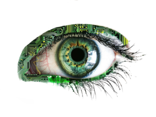 green futuristic technology human eye isolated
