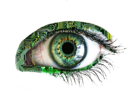 green futuristic technology human eye isolated