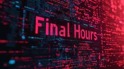 A digital display shows the phrase "Final Hours" in bold, bright red against a dark, tech-inspired background, suggesting urgency or a countdown.