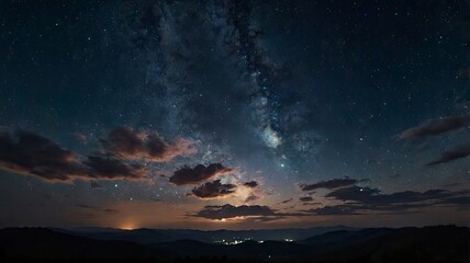 Fototapeta premium Night sky space with clouds and stars