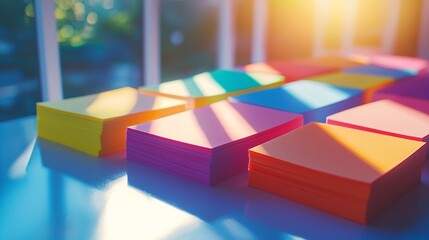 Dynamic Workspace Organization: Vibrant Sticky Notes Arrangement in Soft Illumination