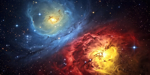 Obraz premium Celestial Symphony, The Enchanting Beauty of Colorful Nebulae and planets in Deep Space In the vast expanse of the universe lies one of nature’s most breathtaking phenomena