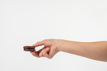 Chocolate dessert chocopie isolated on white background.