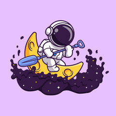 Cute Astronaut Paddling Moon Boat In Space Cartoon Vector 
Icon Illustration. Science Sport Icon Concept Isolated 
Premium Vector. Flat Cartoon Style 