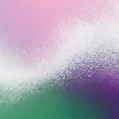 Abstract Grainy Background with Purple, Pink, and Green Gradient and White Noise Texture.

