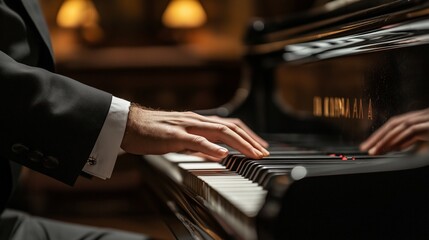 Close-up, musician plays the piano, close up. Fingers that play the melody