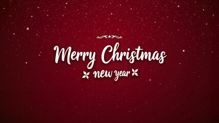 Merry Christmas New Year in cursive white text on a deep red background
