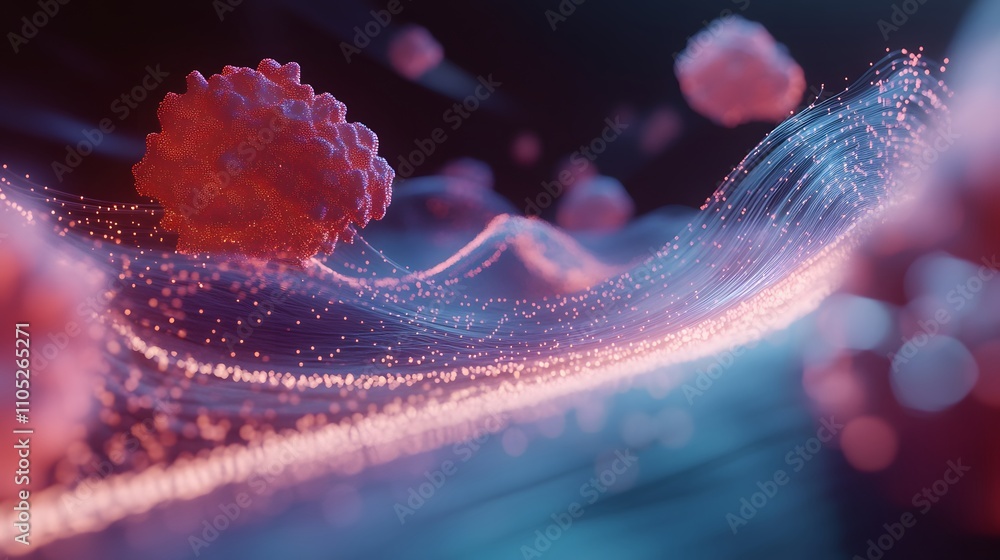 Poster abstract cellular structure illuminated with glowing fibers
