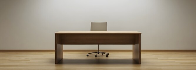 Fototapeta premium 1. A spacious, minimalist office desk with a neutral color palette and wide open space in the middle for text