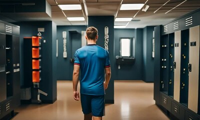 Player in a soccer players' locker room.