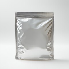 Silver metallic plastic vacuum sealed pouch coffee bag isolated on white background. Packaging template mockup collection. Stand-up Front view package.