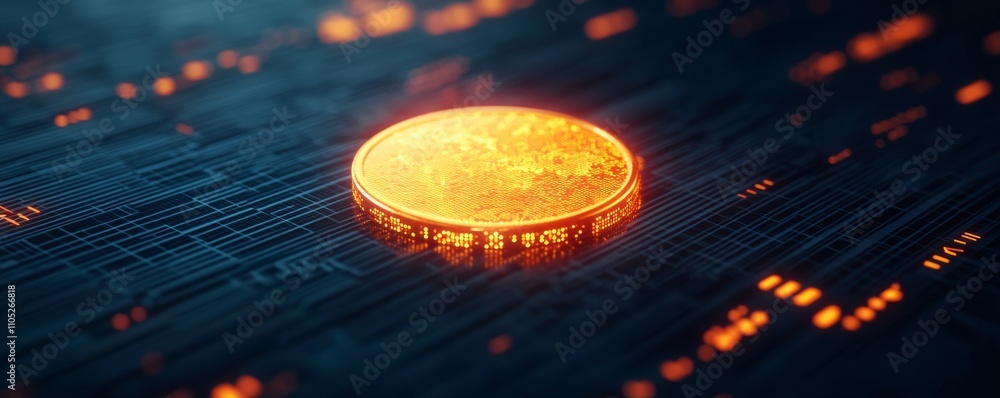 Poster digital coin on a tech background