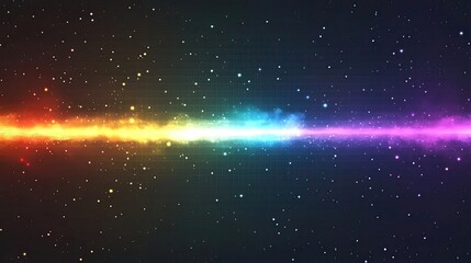 Vibrant cosmic stream of light and color explodes across a dark night sky, scattered with stars. A captivating display of celestial energy.