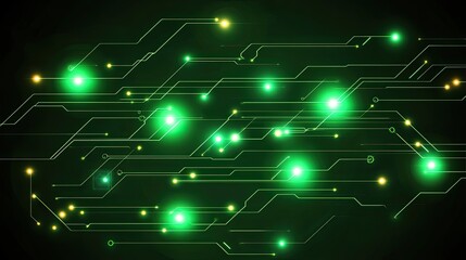 Obraz premium Abstract green circuit board design. Glowing lines and nodes create a futuristic, technological aesthetic.