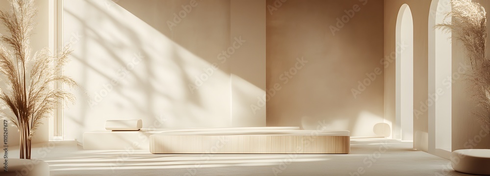 Poster 5. a minimalist desk setup with a large open area for text in the center, surrounded by neutral tone