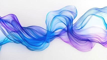 Abstract art featuring flowing, translucent waves of blue and purple hues against a white background.  The image evokes a sense of movement and fluidity.