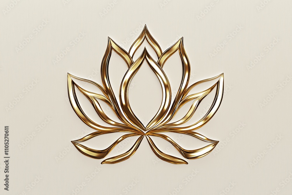 Poster a simple beige background with a delicate outline of a lotus flower in gold